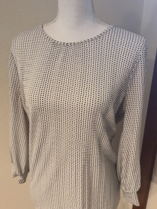 Adrianna Papell Tops - Adrianna Papell White Long Sleeve Top with Black Dot Print